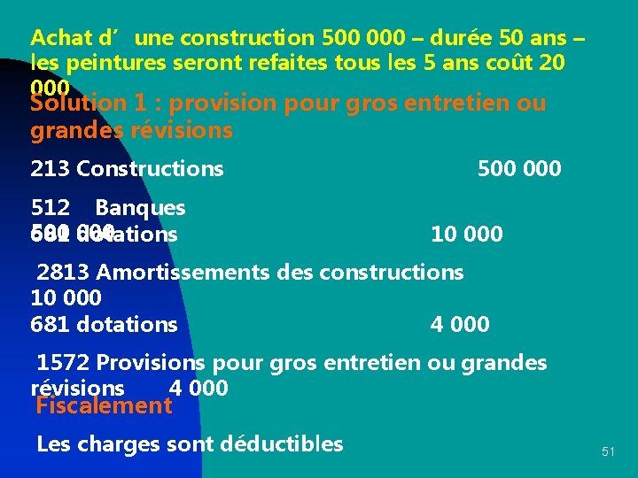 Achat d’une construction 500 000 – durée 50 ans – les peintures seront refaites