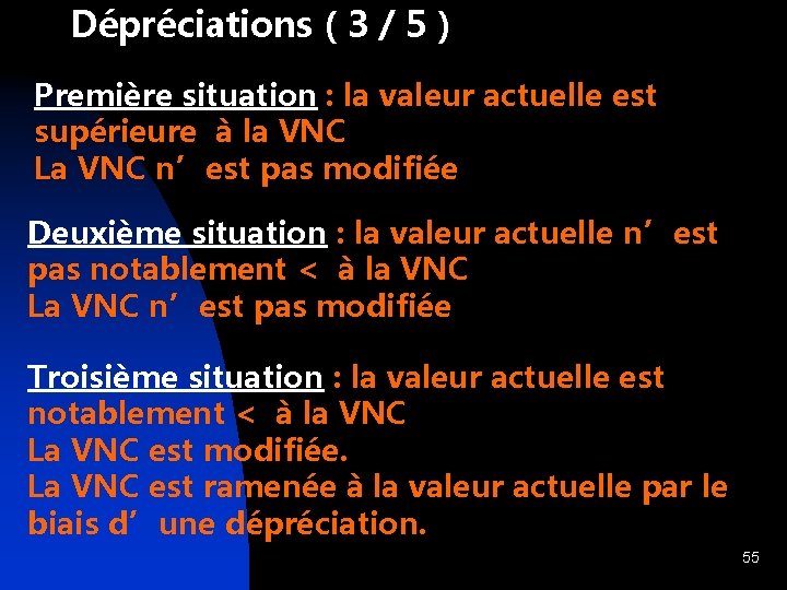 Dépréciations ( 3 / 5 ) Première situation : la valeur actuelle est supérieure