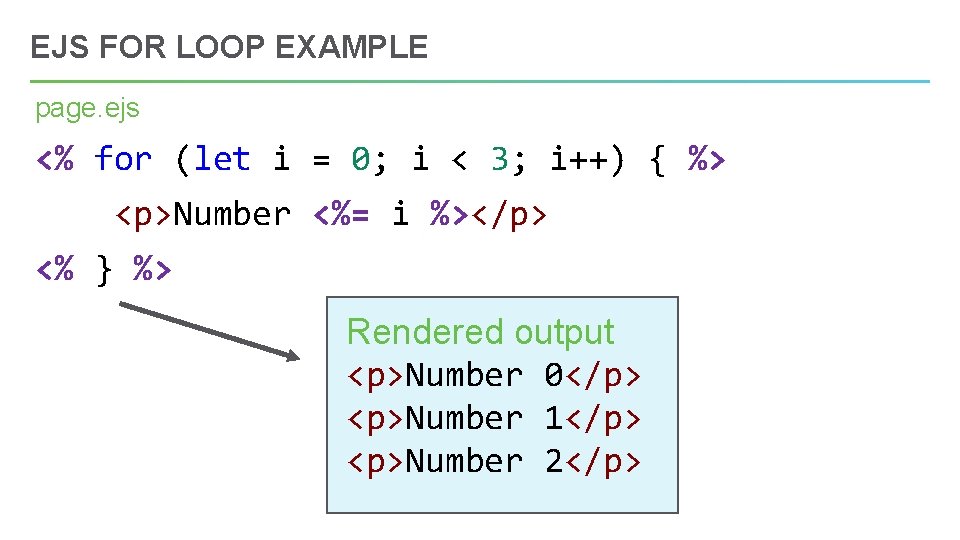 EJS FOR LOOP EXAMPLE page. ejs <% for (let i = 0; i <