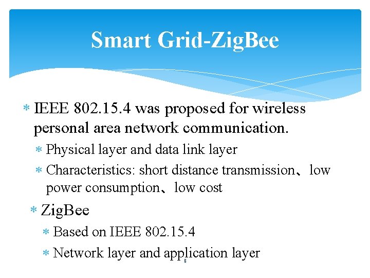 Smart Grid-Zig. Bee IEEE 802. 15. 4 was proposed for wireless personal area network