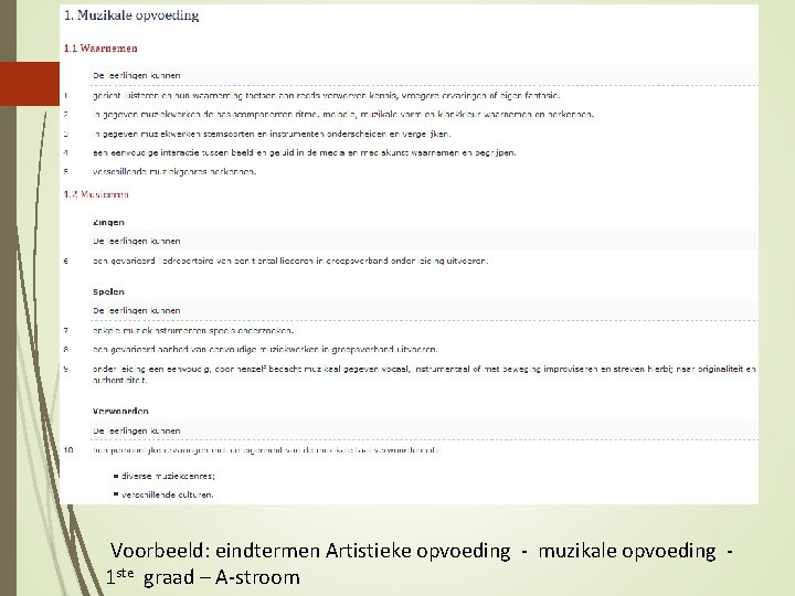 Voorbeeld: eindtermen Artistieke opvoeding - muzikale opvoeding 1 ste graad – A-stroom 