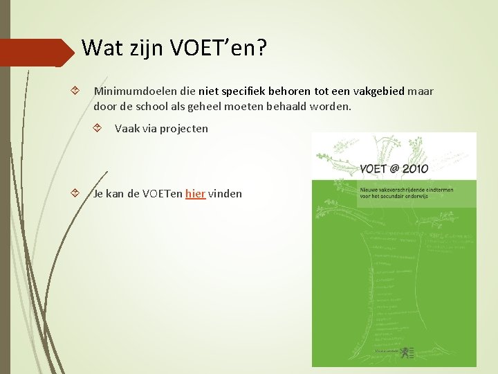 Wat zijn VOET’en? Minimumdoelen die niet specifiek behoren tot een vakgebied maar door de