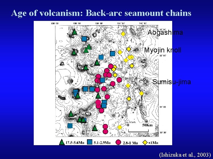 Age of volcanism: Back-arc seamount chains Aogashima Myojin knoll Sumisu-jima (Ishizuka et al. ,