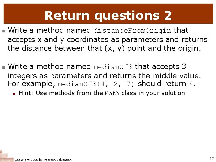 Return questions 2 n n Write a method named distance. From. Origin that accepts Return questions 2 n n Write a method named distance. From. Origin that accepts