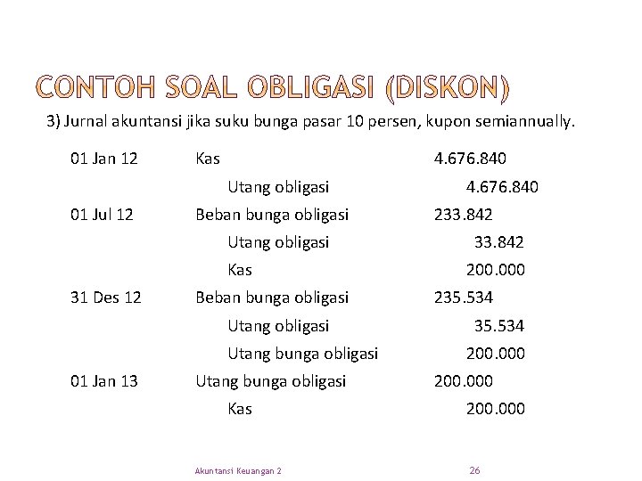 3) Jurnal akuntansi jika suku bunga pasar 10 persen, kupon semiannually. 01 Jan 12