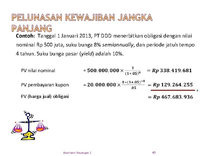 Contoh: Tanggal 1 Januari 2013, PT DDD menerbitkan obligasi dengan nilai nominal Rp 500