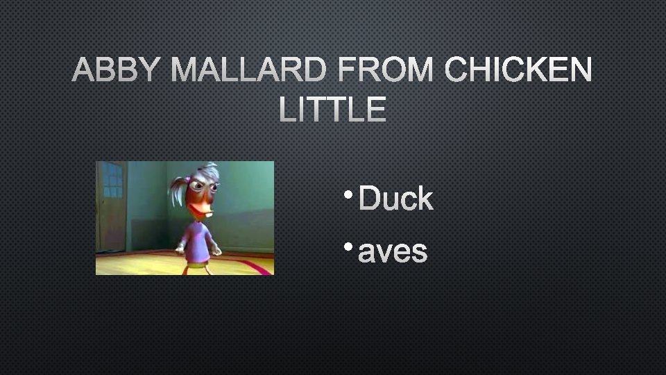 ABBY MALLARD FROM CHICKEN LITTLE • DUCK • AVES 