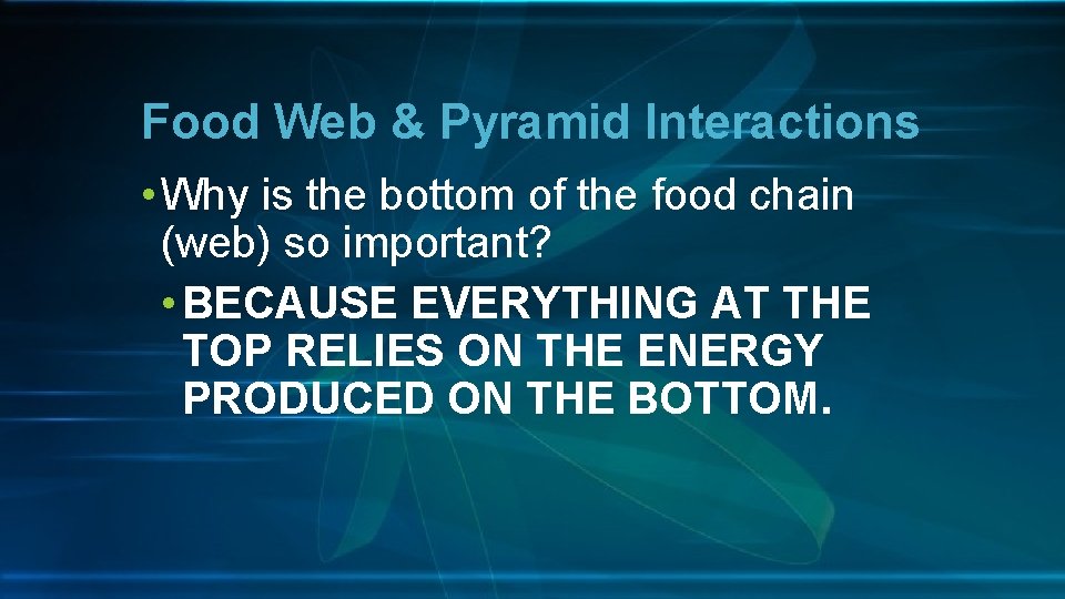 Food Web & Pyramid Interactions • Why is the bottom of the food chain