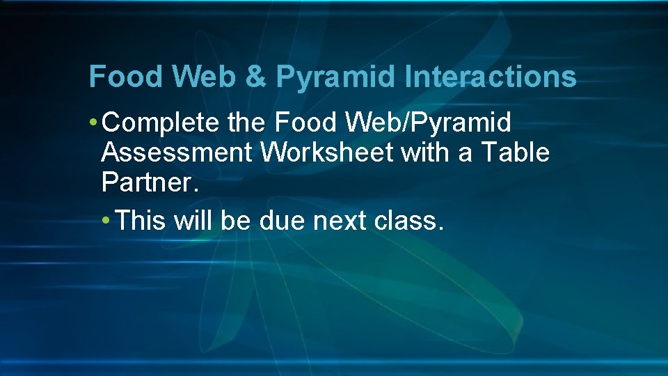 Food Web & Pyramid Interactions • Complete the Food Web/Pyramid Assessment Worksheet with a