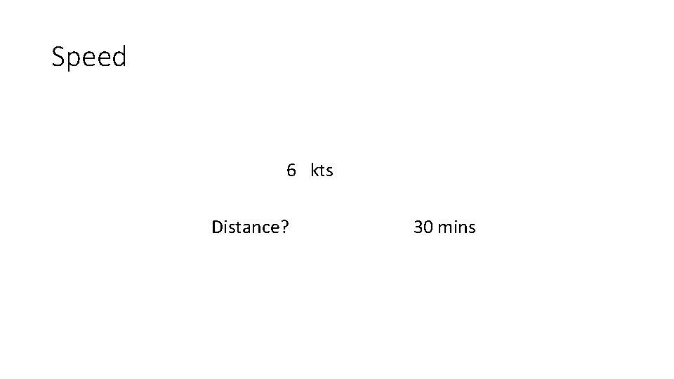 Speed 6 kts Distance? 30 mins 