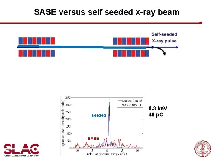 SASE versus self seeded x-ray beam Intense x-ray source with spiky spectrum Monochromator filter