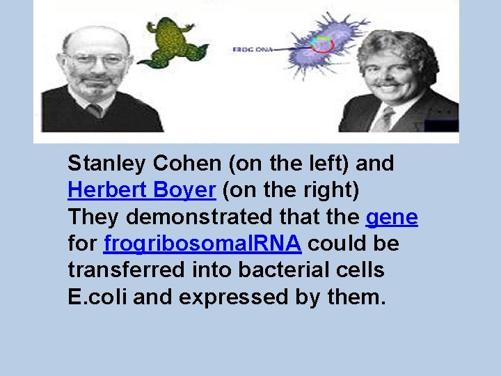 Stanley Cohen (on the left) and Herbert Boyer (on the right) They demonstrated that