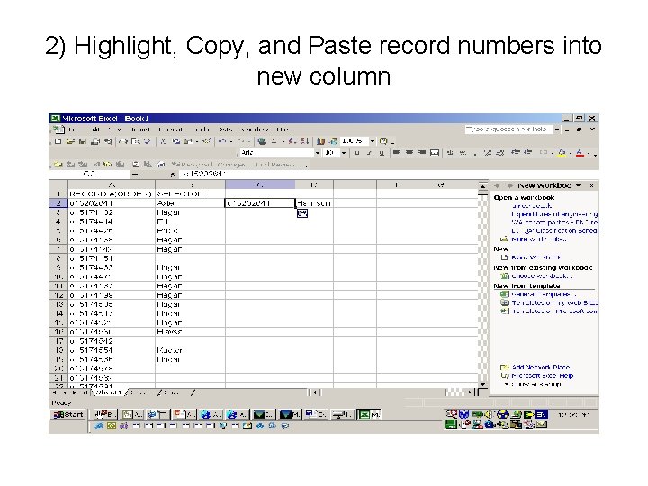 2) Highlight, Copy, and Paste record numbers into new column 