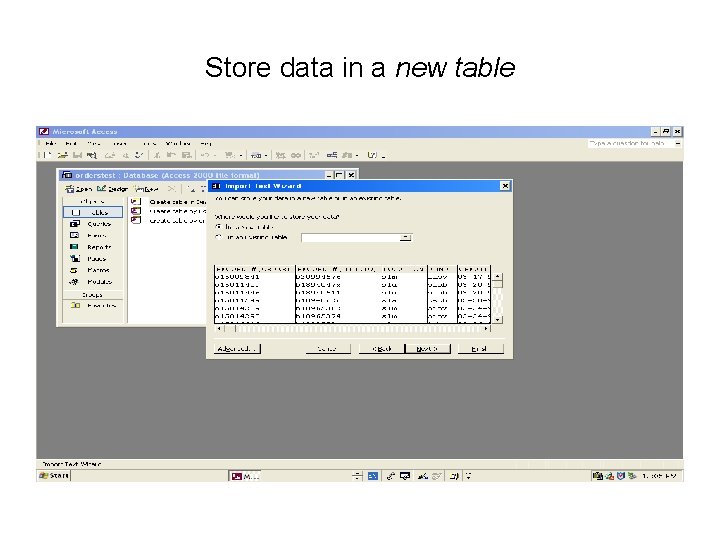 Store data in a new table 
