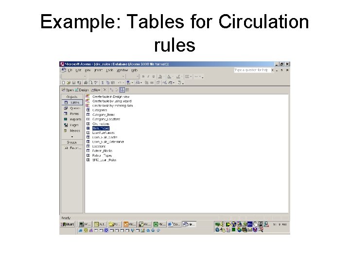 Example: Tables for Circulation rules 