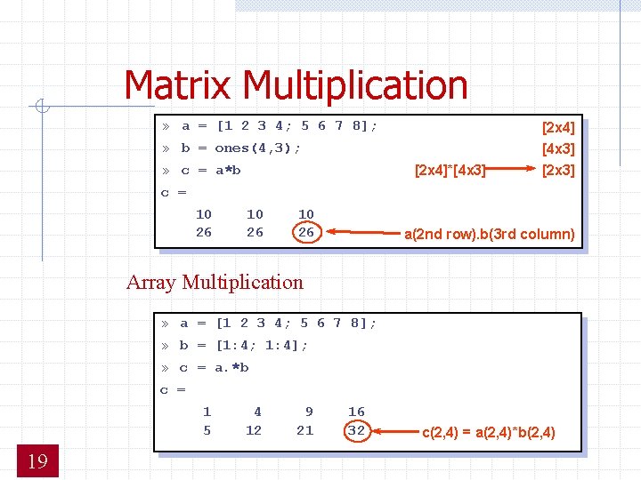Matrix Multiplication » a = [1 2 3 4; 5 6 7 8]; »