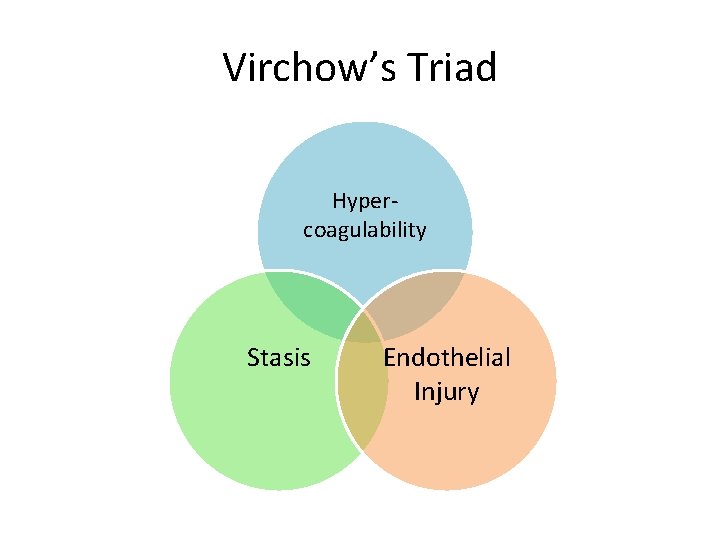 Virchow’s Triad Hypercoagulability Stasis Endothelial Injury 
