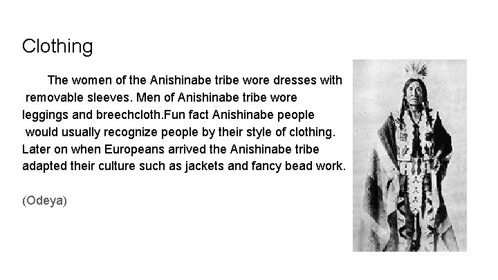Clothing The women of the Anishinabe tribe wore dresses with removable sleeves. Men of