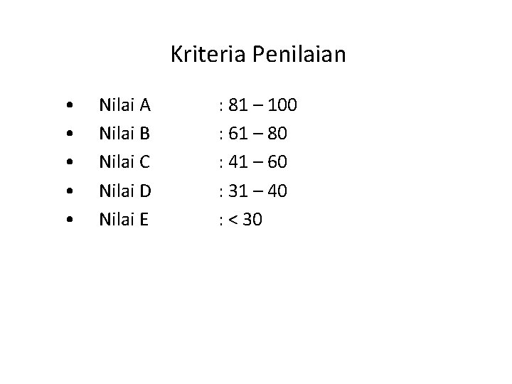 Kriteria Penilaian • • • Nilai A Nilai B Nilai C Nilai D Nilai