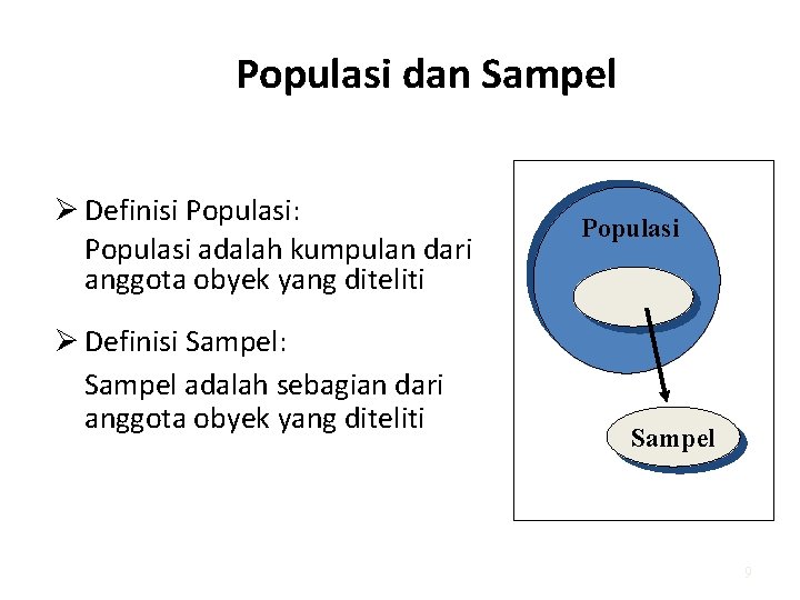 Populasi dan Sampel Ø Definisi Populasi: Populasi adalah kumpulan dari anggota obyek yang diteliti