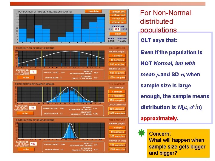 For Non-Normal distributed populations CLT says that: Even if the population is NOT Normal,