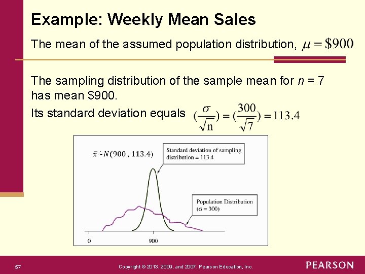 Example: Weekly Mean Sales The mean of the assumed population distribution, The sampling distribution