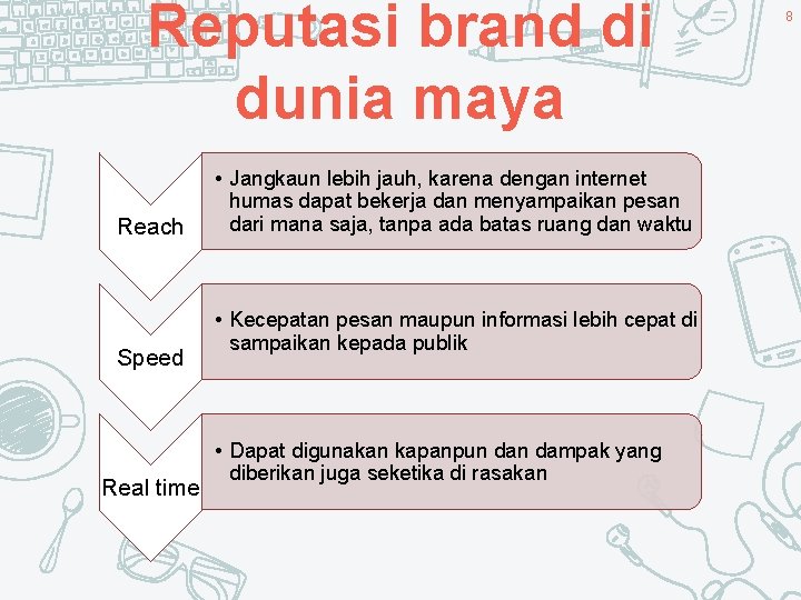 Reputasi brand di dunia maya Reach Speed Real time • Jangkaun lebih jauh, karena