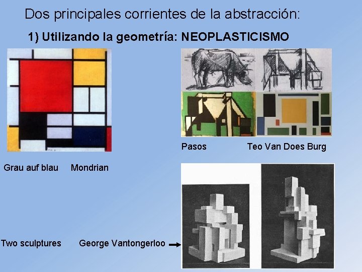 Dos principales corrientes de la abstracción: 1) Utilizando la geometría: NEOPLASTICISMO Pasos Grau auf
