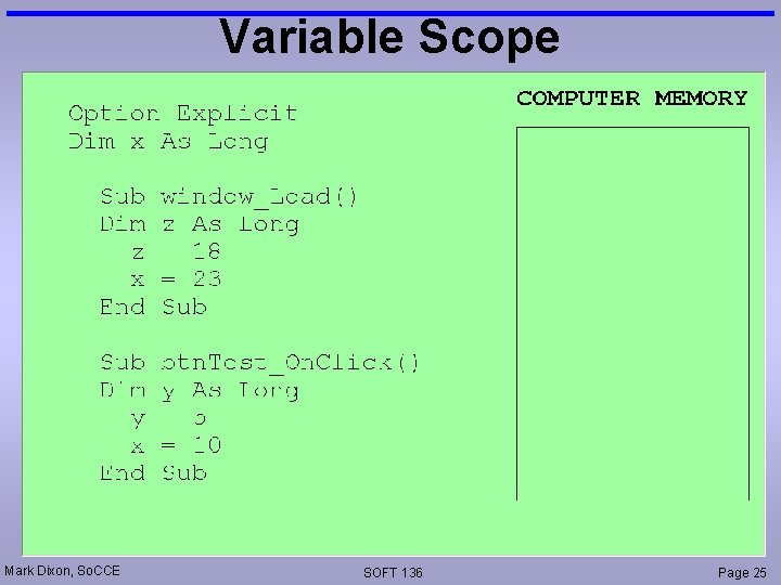 Variable Scope Mark Dixon, So. CCE SOFT 136 Page 25 