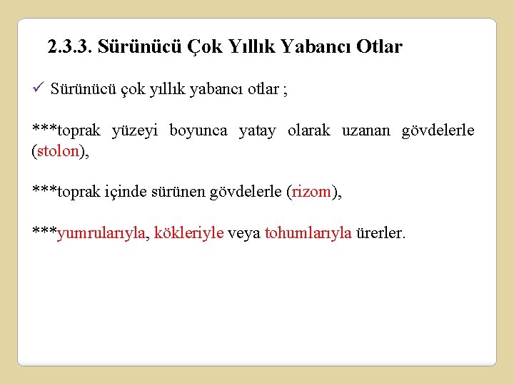 2. 3. 3. Sürünücü Çok Yıllık Yabancı Otlar ü Sürünücü çok yıllık yabancı otlar