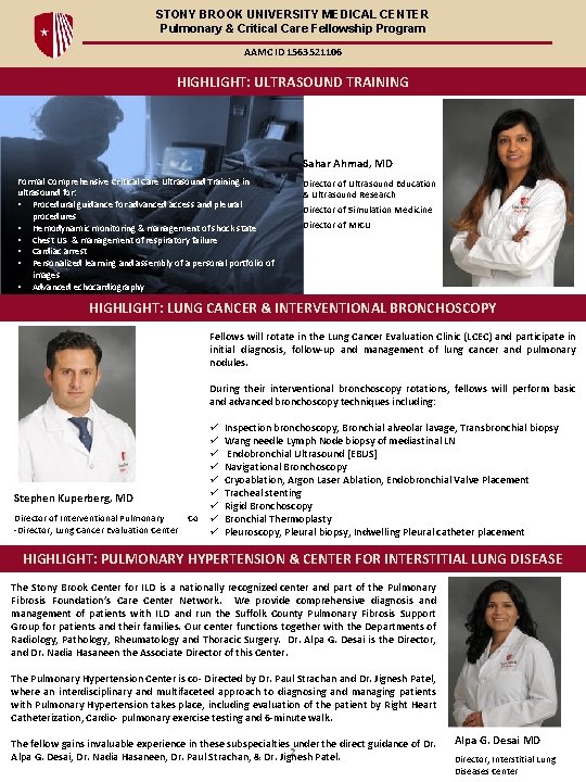 STONY BROOK UNIVERSITY MEDICAL CENTER Pulmonary & Critical Care Fellowship Program AAMC ID 1563521106