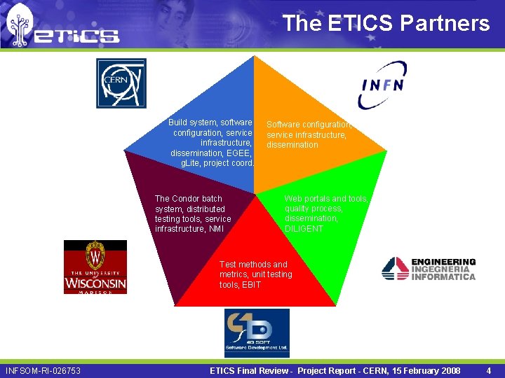 The ETICS Partners Build system, software configuration, service infrastructure, dissemination, EGEE, g. Lite, project