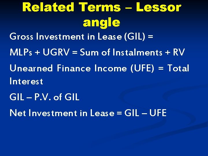 Related Terms – Lessor angle Gross Investment in Lease (GIL) = MLPs + UGRV