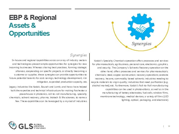 EBP & Regional Assets & Opportunities Synergies In-house and regional capabilities across an array