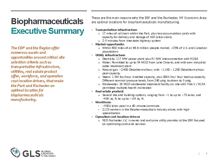 Biopharmaceuticals Executive Summary The EBP and the Region offer numerous assets and opportunities around