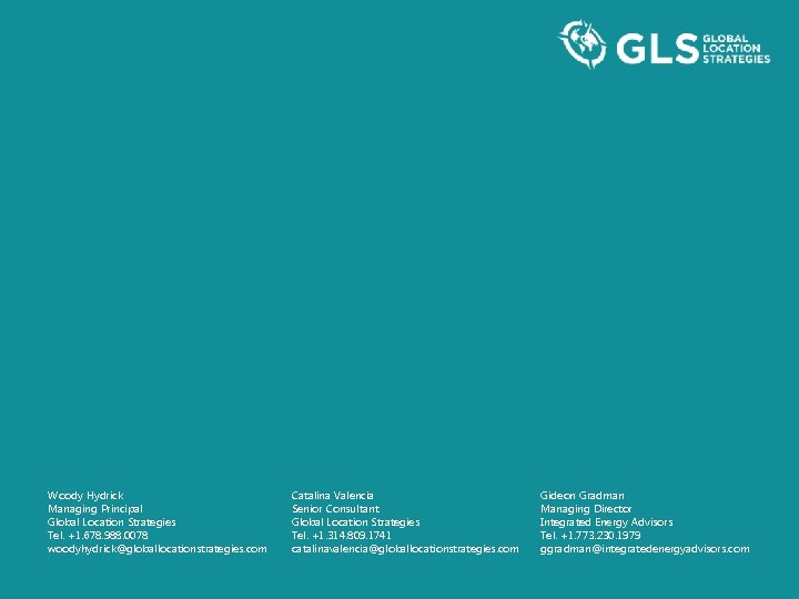 Woody Hydrick Managing Principal Global Location Strategies Tel. +1. 678. 988. 0078 woodyhydrick@globallocationstrategies. com