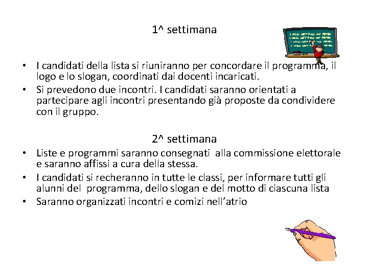 1^ settimana • I candidati della lista si riuniranno per concordare il programma, il