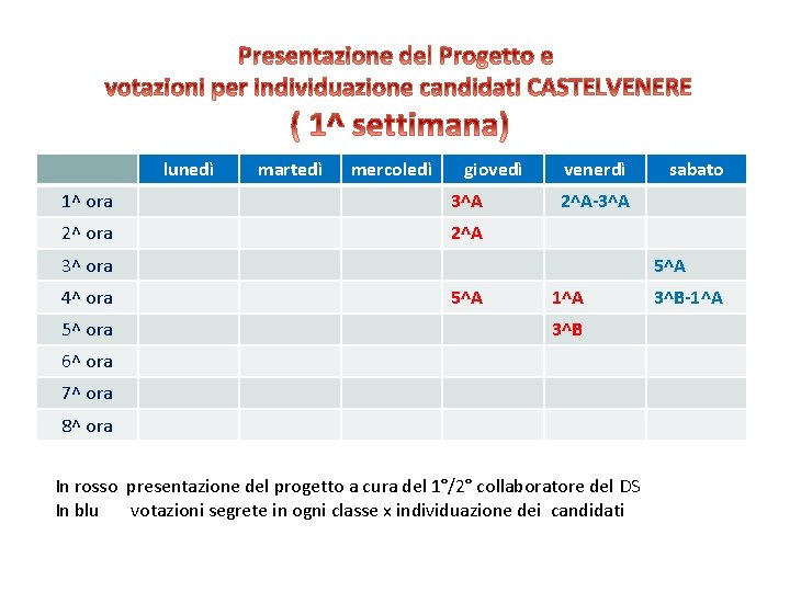 lunedì martedì mercoledì giovedì 1^ ora 3^A 2^ ora 2^A venerdì 2^A-3^A 3^ ora