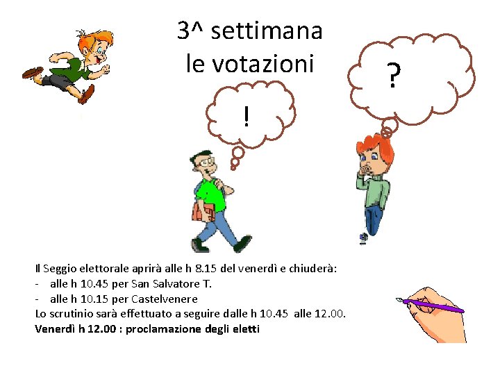 3^ settimana le votazioni ! Il Seggio elettorale aprirà alle h 8. 15 del