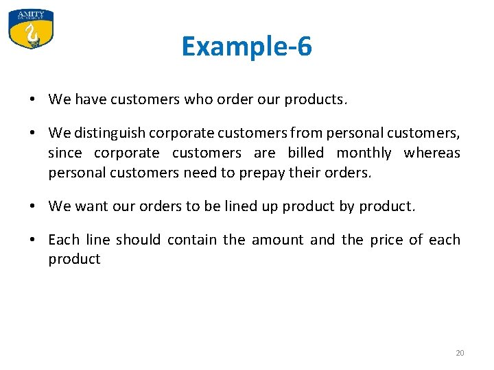 Example-6 • We have customers who order our products. • We distinguish corporate customers Example-6 • We have customers who order our products. • We distinguish corporate customers