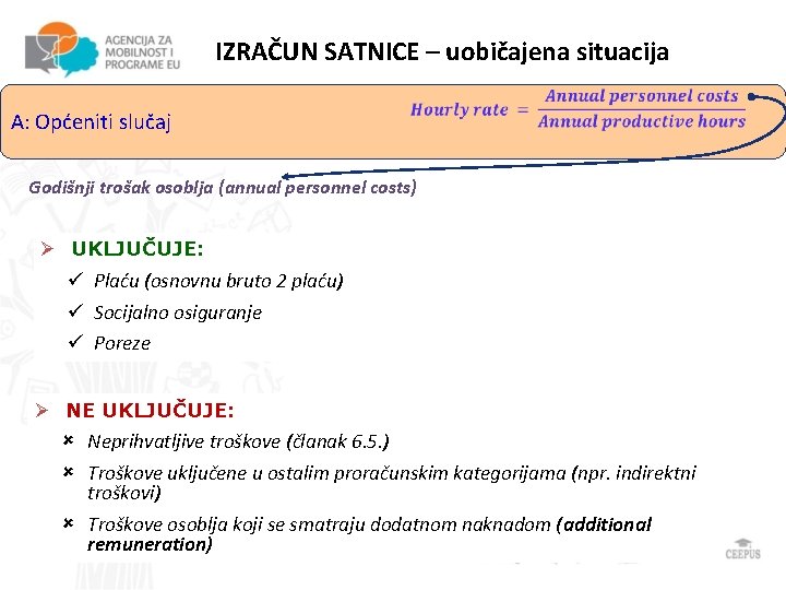 IZRAČUN SATNICE – uobičajena situacija A: Općeniti slučaj Godišnji trošak osoblja (annual personnel costs)