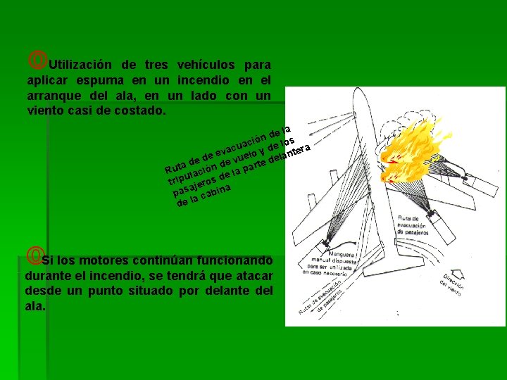  Utilización de tres vehículos para aplicar espuma en un incendio en el arranque