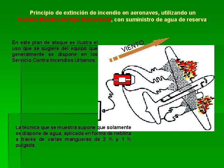 Principio de extinción de incendio en aeronaves, utilizando un Camión Bomba del tipo Estructural,