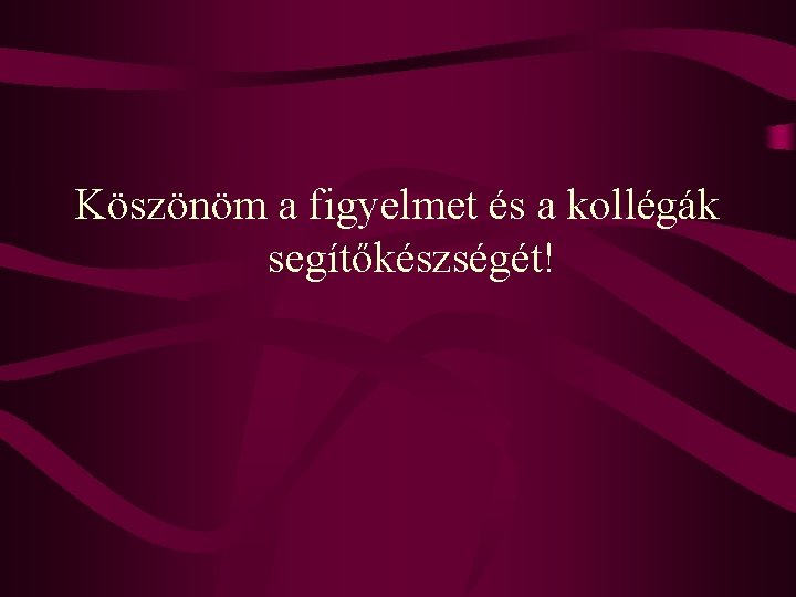 Köszönöm a figyelmet és a kollégák segítőkészségét! 