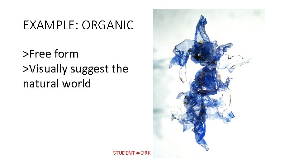 EXAMPLE: ORGANIC >Free form >Visually suggest the natural world STUDENT WORK 