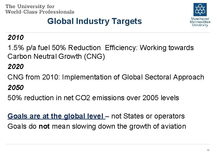 Global Industry Targets 2010 1. 5% p/a fuel 50% Reduction Efficiency: Working towards Carbon