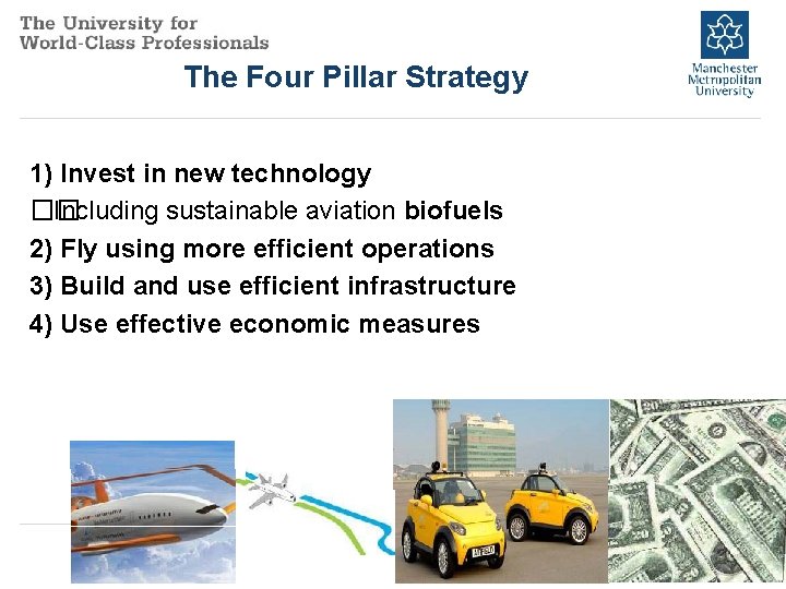 The Four Pillar Strategy 1) Invest in new technology �� Including sustainable aviation biofuels