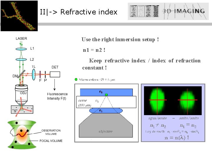 II|-> Refractive index Use the right inmersion setup ! n 1 = n 2