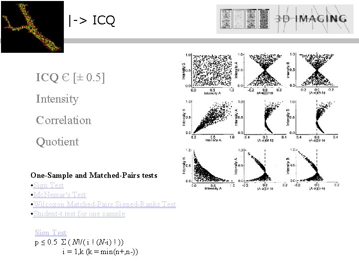 |-> ICQ Є [± 0. 5] Intensity Correlation Quotient One-Sample and Matched-Pairs tests •