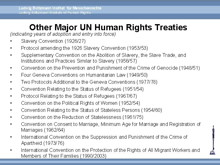 Other Major UN Human Rights Treaties (indicating years of adoption and entry into force)